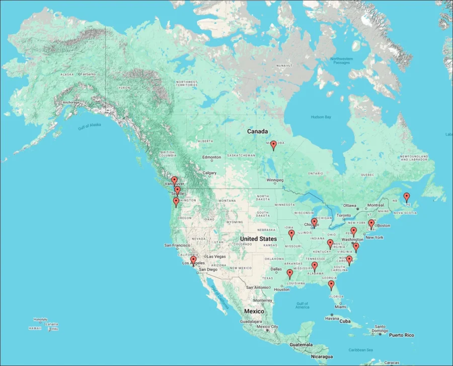 Eastern Gray Sciurus carolinensis locations